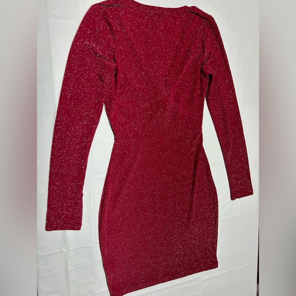 Classy Sparkling Red Long Sleeve Dress - Picture 3 of 3
